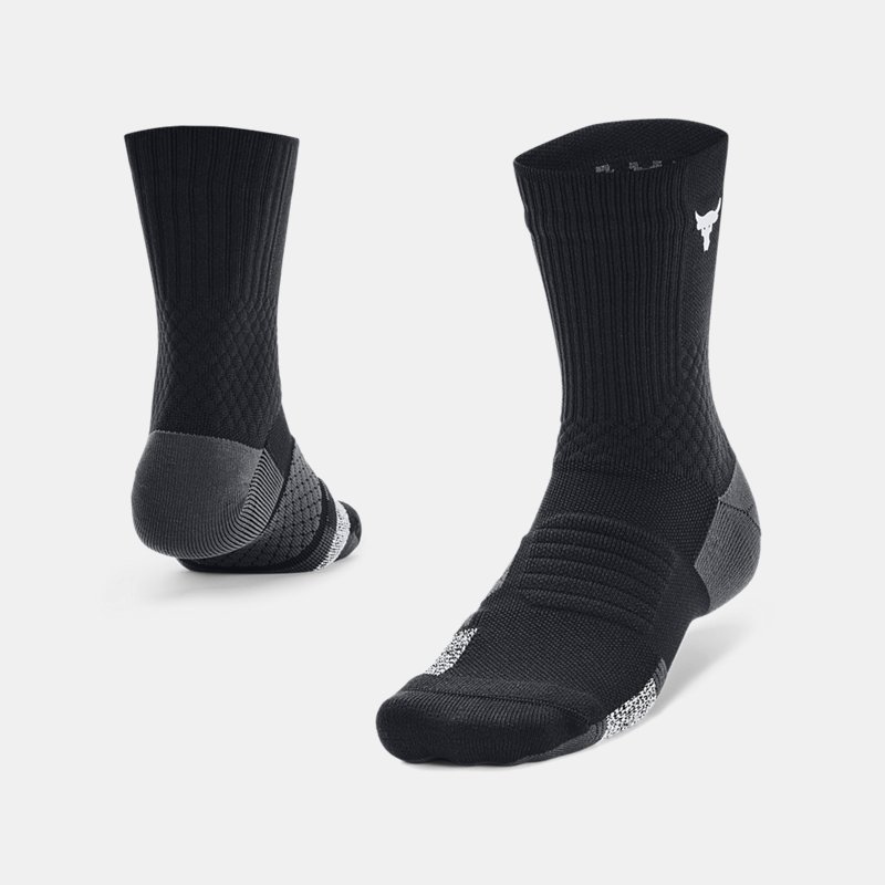 Under Armour Unisex Project Rock ArmourDry™ Playmaker Mid-Crew Socks Black / Jet Gray / White M